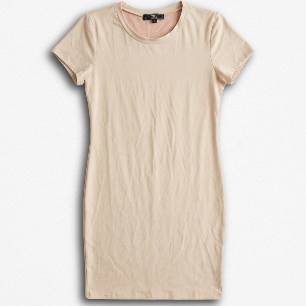 Vibe Sportswear Womens Tan Beige Short Sleeve Bodycon T-Shirt Mini Dress Size L